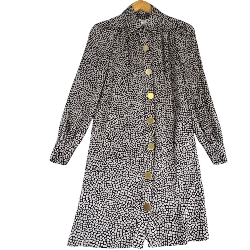 Diane von Furstenberg DVF Silk Pebble Print Button Front Mini Shirt Dress 2
